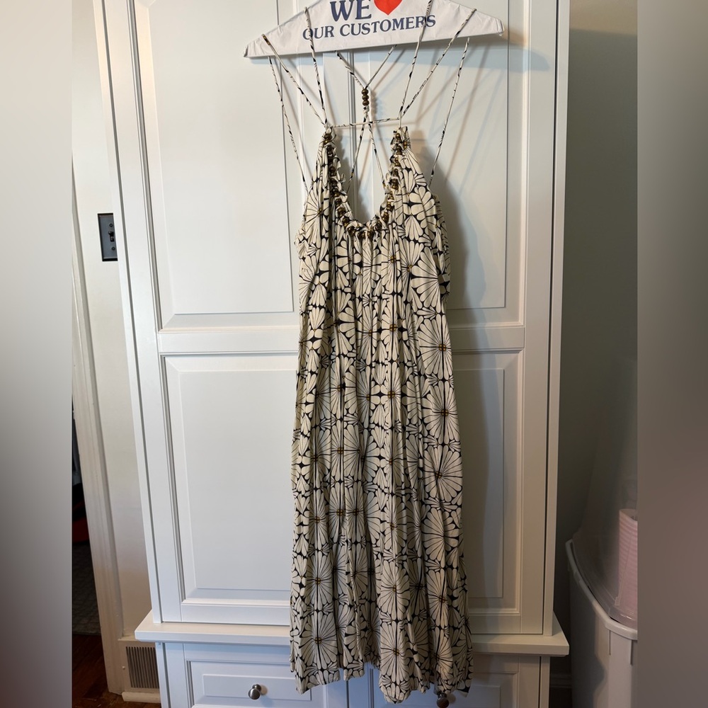 Black and White Floral Cross-Back Maxi Dress